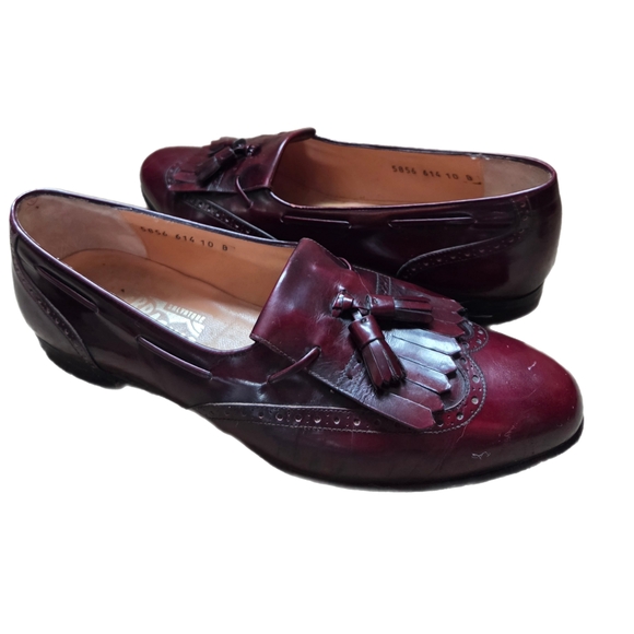 Vintage Salvatore Ferragamo  Kiltie Burgundy Tassel Loafers Size 10B - Picture 6 of 7